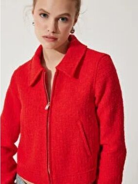 Zara Red Zip-Front Bomber Jacket